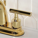 Manhattan Double-Handle 3-Hole Deck Mount 4-Inch Centerset Bathroom Faucet with Brass Pop-Up