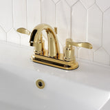 Double-Handle 3-Hole Deck Mount 4-Inch Centerset Bathroom Faucet with Brass Pop-Up