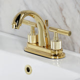 Convergent Knurled Double-Handle 3-Hole Deck Mount 4-Inch Centerset Bathroom Faucet with Brass Pop-Up