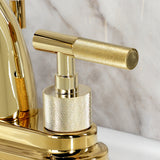 Convergent Knurled Double-Handle 3-Hole Deck Mount 4-Inch Centerset Bathroom Faucet with Brass Pop-Up