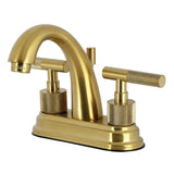 Convergent Knurled Double-Handle 3-Hole Deck Mount 4-Inch Centerset Bathroom Faucet with Brass Pop-Up