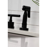 Kaiser Double-Handle 4-Hole Widespread Kitchen Faucet with Brass Sprayer