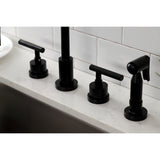 Kaiser Double-Handle 4-Hole Widespread Kitchen Faucet with Brass Sprayer
