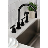 Kaiser Double-Handle 4-Hole Widespread Kitchen Faucet with Brass Sprayer