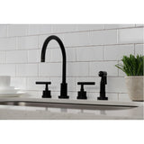 Kaiser Double-Handle 4-Hole Widespread Kitchen Faucet with Brass Sprayer