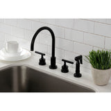 Kaiser Double-Handle 4-Hole Widespread Kitchen Faucet with Brass Sprayer