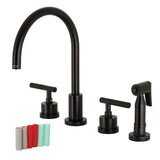 Kaiser Double-Handle 4-Hole Widespread Kitchen Faucet with Brass Sprayer