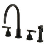 Manhattan Double-Handle 4-Hole Widespread Kitchen Faucet with Brass Sprayer