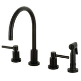 Concord Double-Handle 4-Hole Widespread Kitchen Faucet with Brass Sprayer