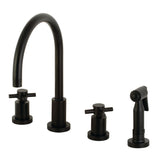 Concord Double-Handle 4-Hole Widespread Kitchen Faucet with Brass Sprayer