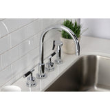 Kaiser Double-Handle 4-Hole Widespread Kitchen Faucet with Brass Sprayer