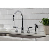 Kaiser Double-Handle 4-Hole Widespread Kitchen Faucet with Brass Sprayer