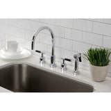 Kaiser Double-Handle 4-Hole Widespread Kitchen Faucet with Brass Sprayer