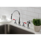 Kaiser Double-Handle 4-Hole Widespread Kitchen Faucet with Brass Sprayer