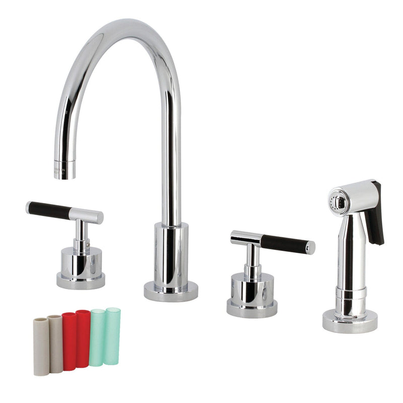 Kaiser Double-Handle 4-Hole Widespread Kitchen Faucet with Brass Sprayer