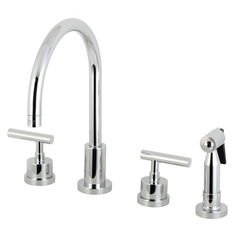 Manhattan Double-Handle 4-Hole Widespread Kitchen Faucet with Brass Sprayer