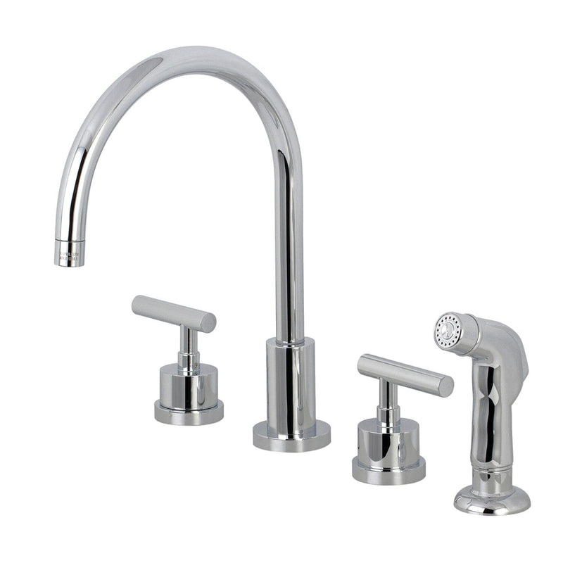 Manhattan Double-Handle 4-Hole Widespread Kitchen Faucet with Plastic Sprayer
