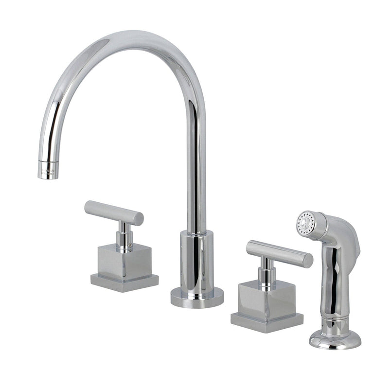 Claremont Double-Handle 4-Hole Widespread Kitchen Faucet with Plastic Sprayer