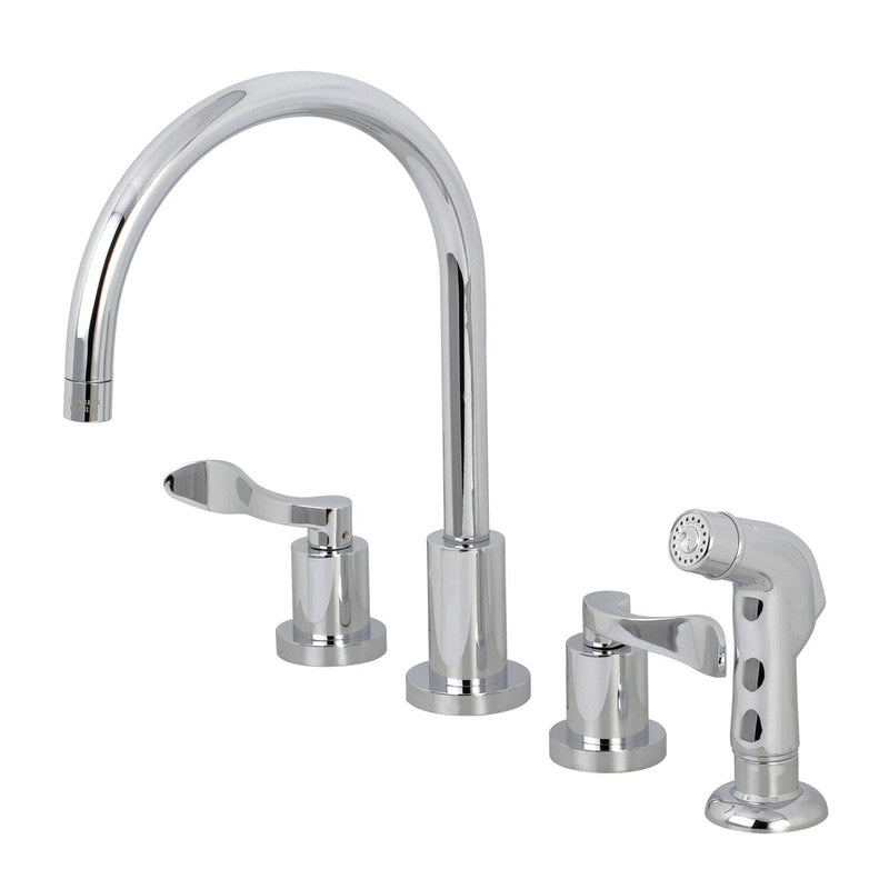 Double-Handle 4-Hole Widespread Kitchen Faucet with Plastic Sprayer