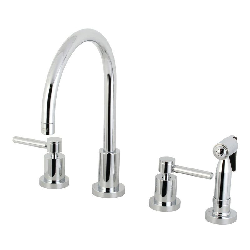 Concord Double-Handle 4-Hole Widespread Kitchen Faucet with Brass Sprayer