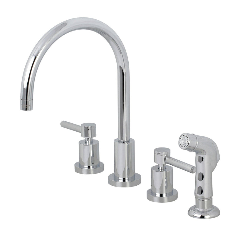 Concord Double-Handle 4-Hole Widespread Kitchen Faucet with Plastic Sprayer