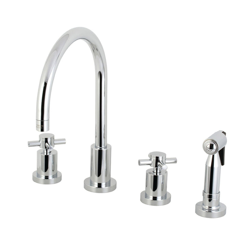 Concord Double-Handle 4-Hole Widespread Kitchen Faucet with Brass Sprayer