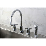 Millennium Double-Handle 4-Hole Widespread Kitchen Faucet with Plastic Sprayer