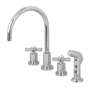 Millennium Two-Handle 4-Hole Deck Mount Widespread Kitchen Faucet with Plastic Sprayer