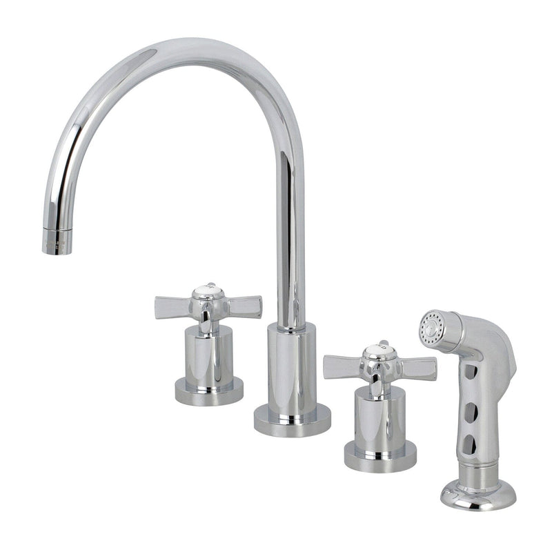 Millennium Double-Handle 4-Hole Widespread Kitchen Faucet with Plastic Sprayer