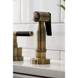 Kaiser Double-Handle 4-Hole Widespread Kitchen Faucet with Brass Sprayer