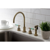 Kaiser Double-Handle 4-Hole Widespread Kitchen Faucet with Brass Sprayer