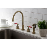 Kaiser Double-Handle 4-Hole Widespread Kitchen Faucet with Brass Sprayer