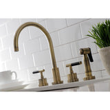 Kaiser Double-Handle 4-Hole Widespread Kitchen Faucet with Brass Sprayer