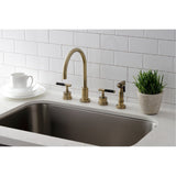 Kaiser Double-Handle 4-Hole Widespread Kitchen Faucet with Brass Sprayer