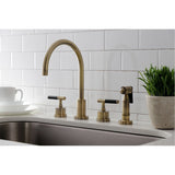 Kaiser Double-Handle 4-Hole Widespread Kitchen Faucet with Brass Sprayer