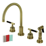 Kaiser Double-Handle 4-Hole Widespread Kitchen Faucet with Brass Sprayer