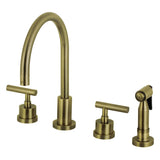 Manhattan Double-Handle 4-Hole Widespread Kitchen Faucet with Brass Sprayer