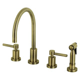 Concord Double-Handle 4-Hole Widespread Kitchen Faucet with Brass Sprayer