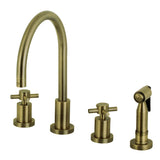 Concord Double-Handle 4-Hole Widespread Kitchen Faucet with Brass Sprayer