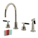 Kaiser Double-Handle 4-Hole Widespread Kitchen Faucet with Brass Sprayer