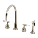 Manhattan Double-Handle 4-Hole Widespread Kitchen Faucet with Brass Sprayer