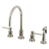 Concord Double-Handle 4-Hole Widespread Kitchen Faucet with Brass Sprayer