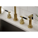 Kaiser Double-Handle 4-Hole Widespread Kitchen Faucet with Brass Sprayer