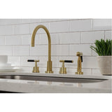 Kaiser Double-Handle 4-Hole Widespread Kitchen Faucet with Brass Sprayer
