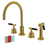 Kaiser Double-Handle 4-Hole Widespread Kitchen Faucet with Brass Sprayer