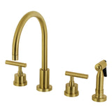 Manhattan Double-Handle 4-Hole Widespread Kitchen Faucet with Brass Sprayer