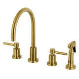 Concord Double-Handle 4-Hole Widespread Kitchen Faucet with Brass Sprayer