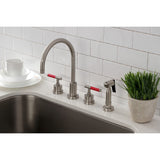 Kaiser Double-Handle 4-Hole Widespread Kitchen Faucet with Brass Sprayer