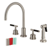 Kaiser Double-Handle 4-Hole Widespread Kitchen Faucet with Brass Sprayer