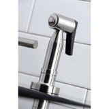 Manhattan Double-Handle 4-Hole Widespread Kitchen Faucet with Brass Sprayer